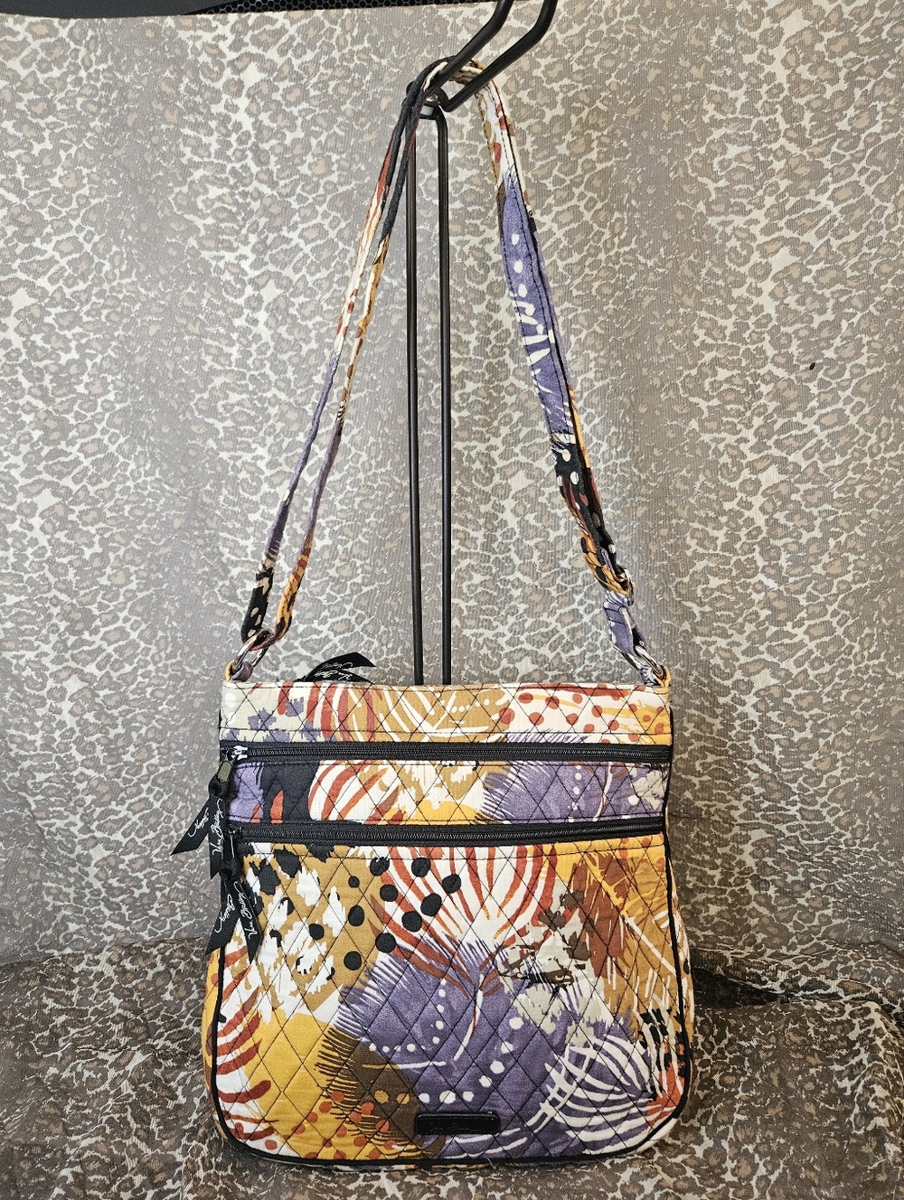 Vera Bradley Painted Feathers Triple Zip Hipster Crossbody